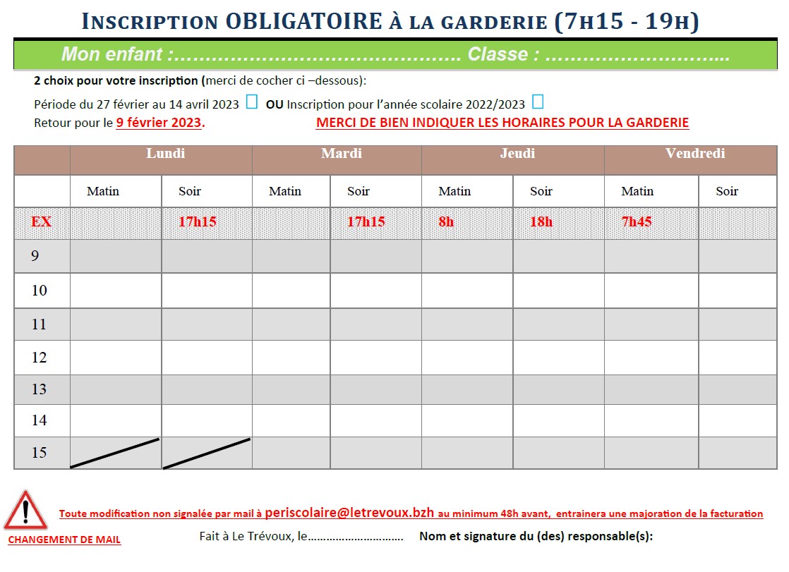 inscirption garderie 2023